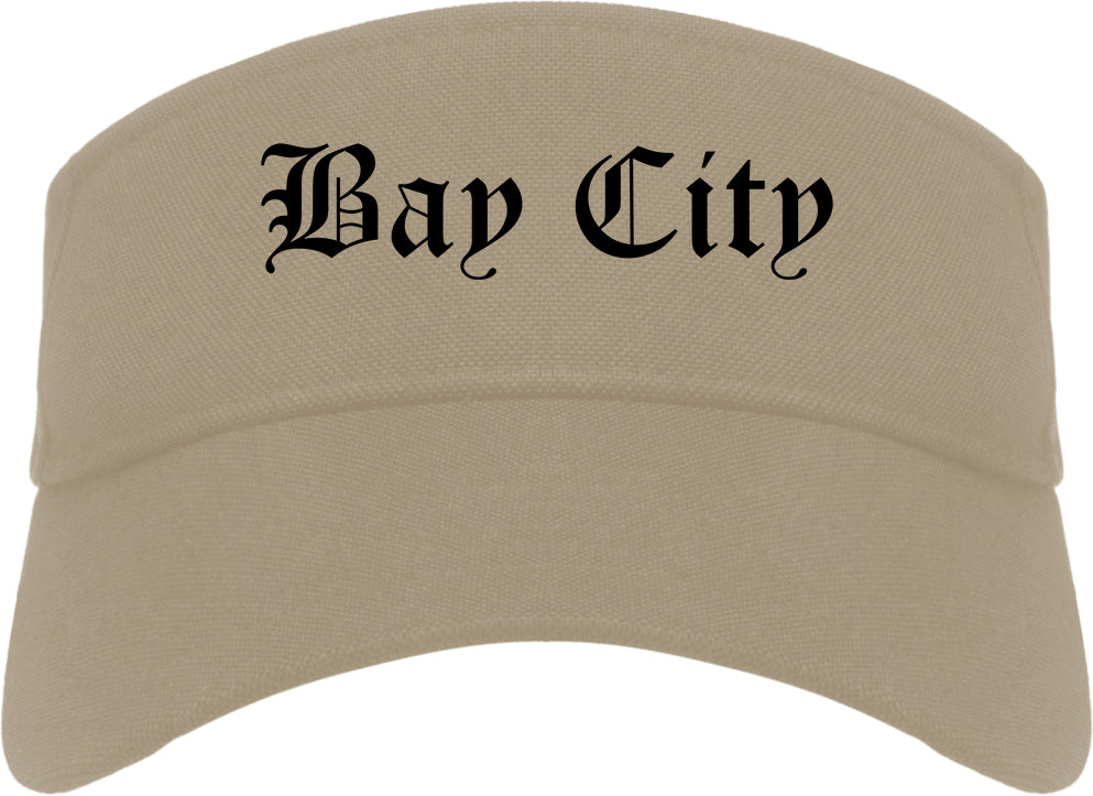 Bay City Texas TX Old English Mens Visor Cap Hat Khaki
