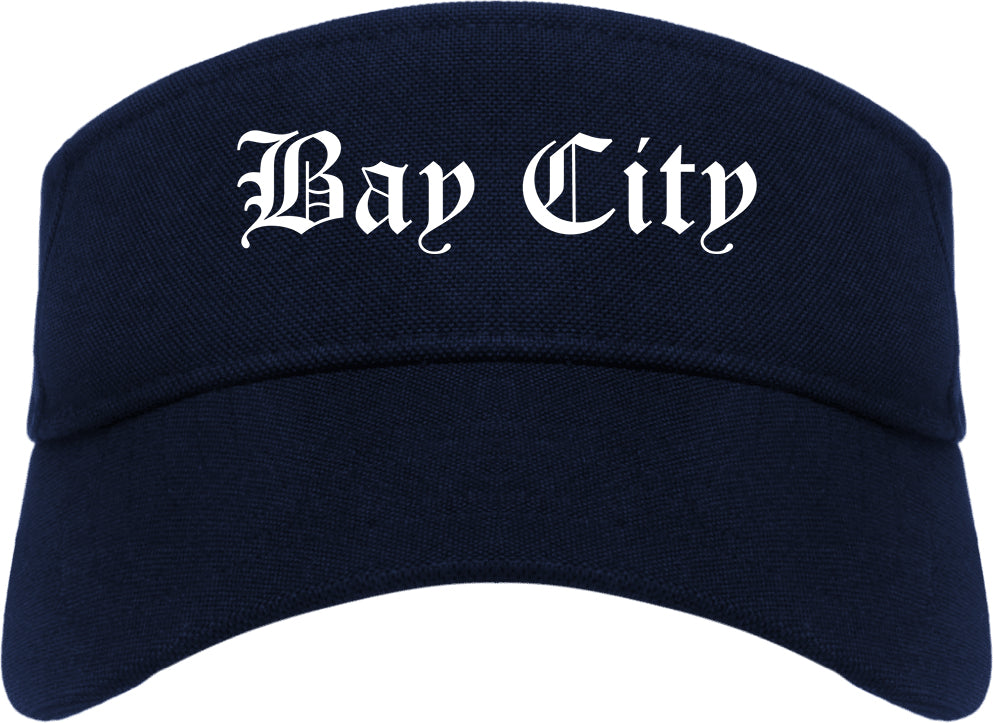 Bay City Texas TX Old English Mens Visor Cap Hat Navy Blue