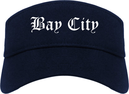 Bay City Texas TX Old English Mens Visor Cap Hat Navy Blue
