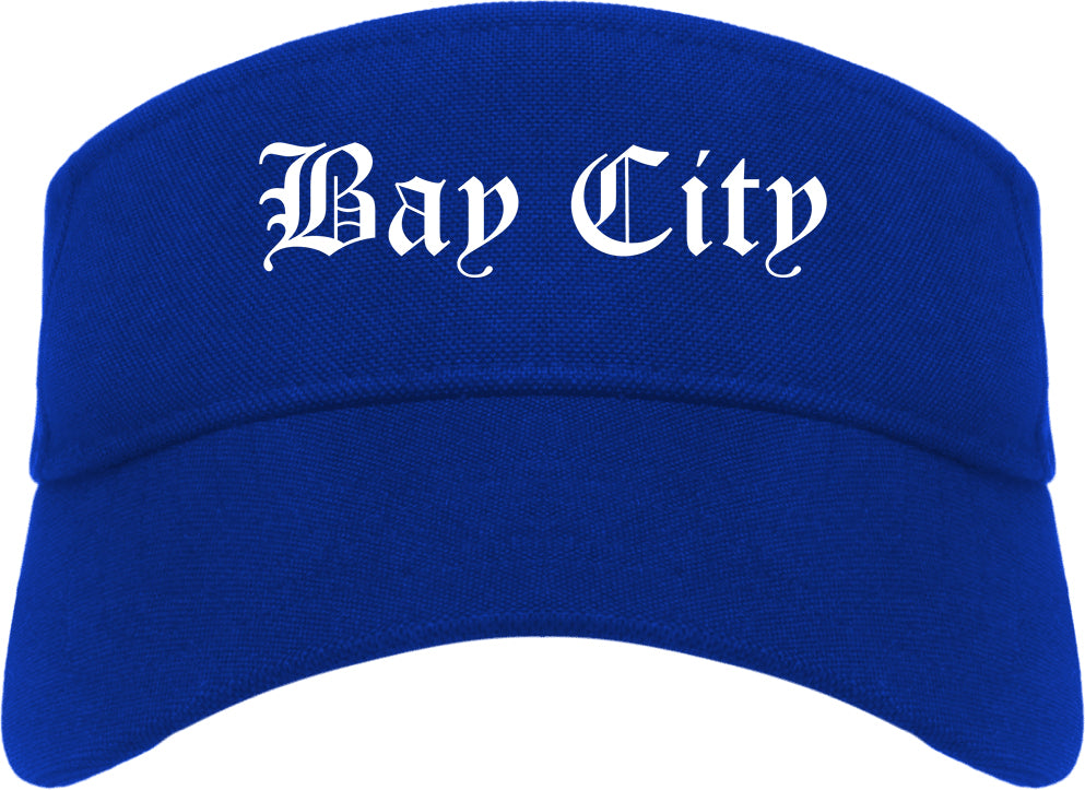Bay City Texas TX Old English Mens Visor Cap Hat Royal Blue