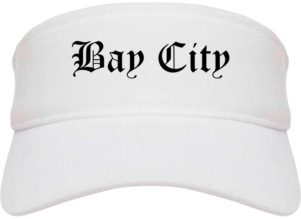 Bay City Texas TX Old English Mens Visor Cap Hat White