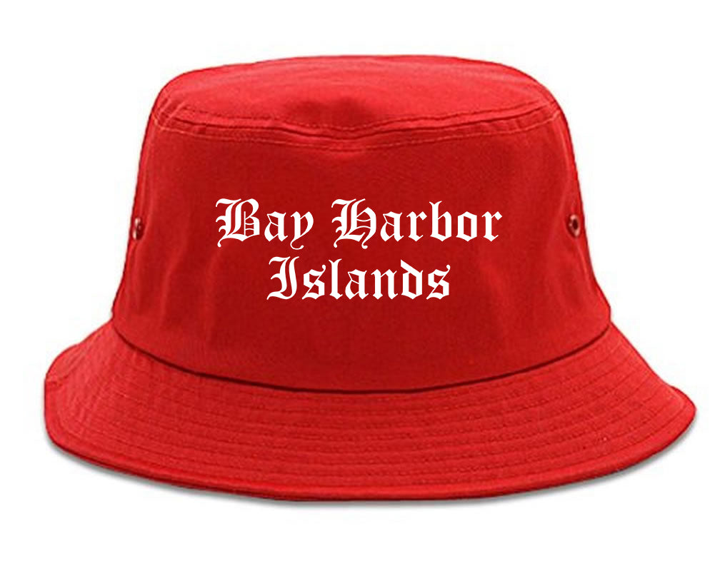 Bay Harbor Islands Florida FL Old English Mens Bucket Hat Red