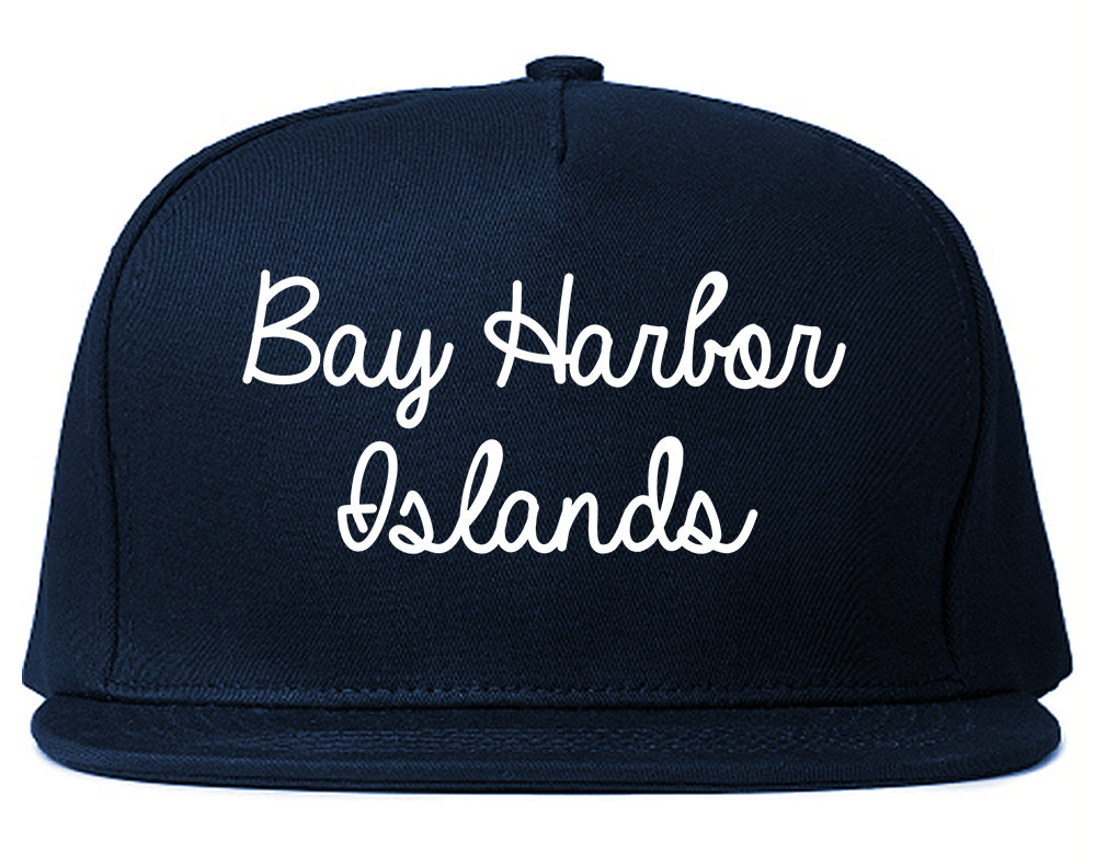Bay Harbor Islands Florida FL Script Mens Snapback Hat Navy Blue