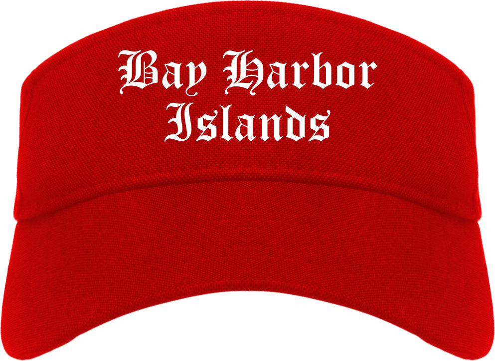Bay Harbor Islands Florida FL Old English Mens Visor Cap Hat Red