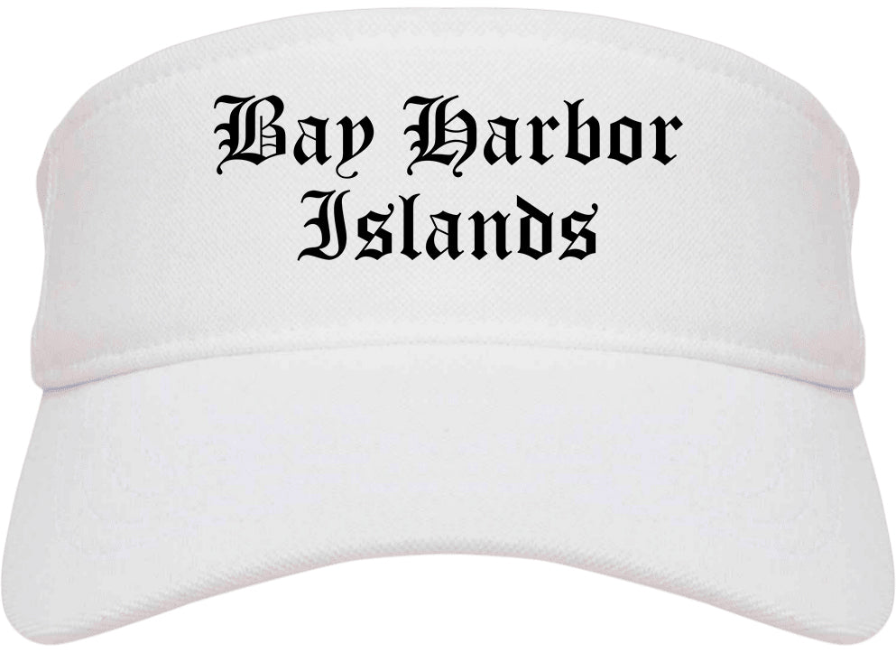 Bay Harbor Islands Florida FL Old English Mens Visor Cap Hat White