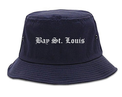 Bay St. Louis Mississippi MS Old English Mens Bucket Hat Navy Blue