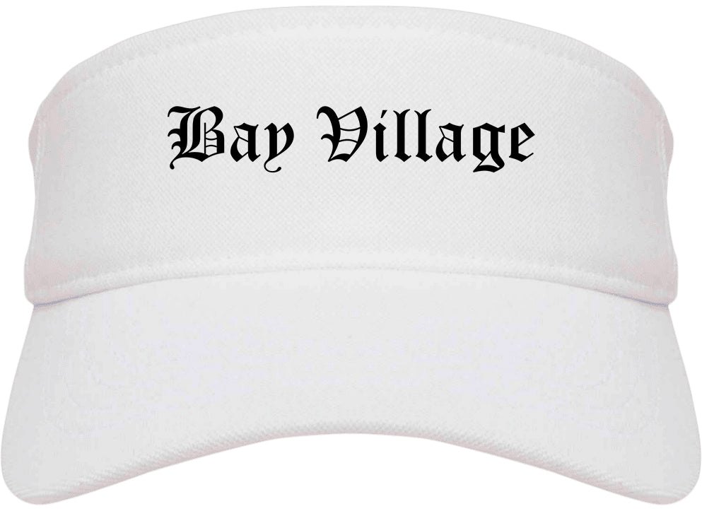 Bay Village Ohio OH Old English Mens Visor Cap Hat White