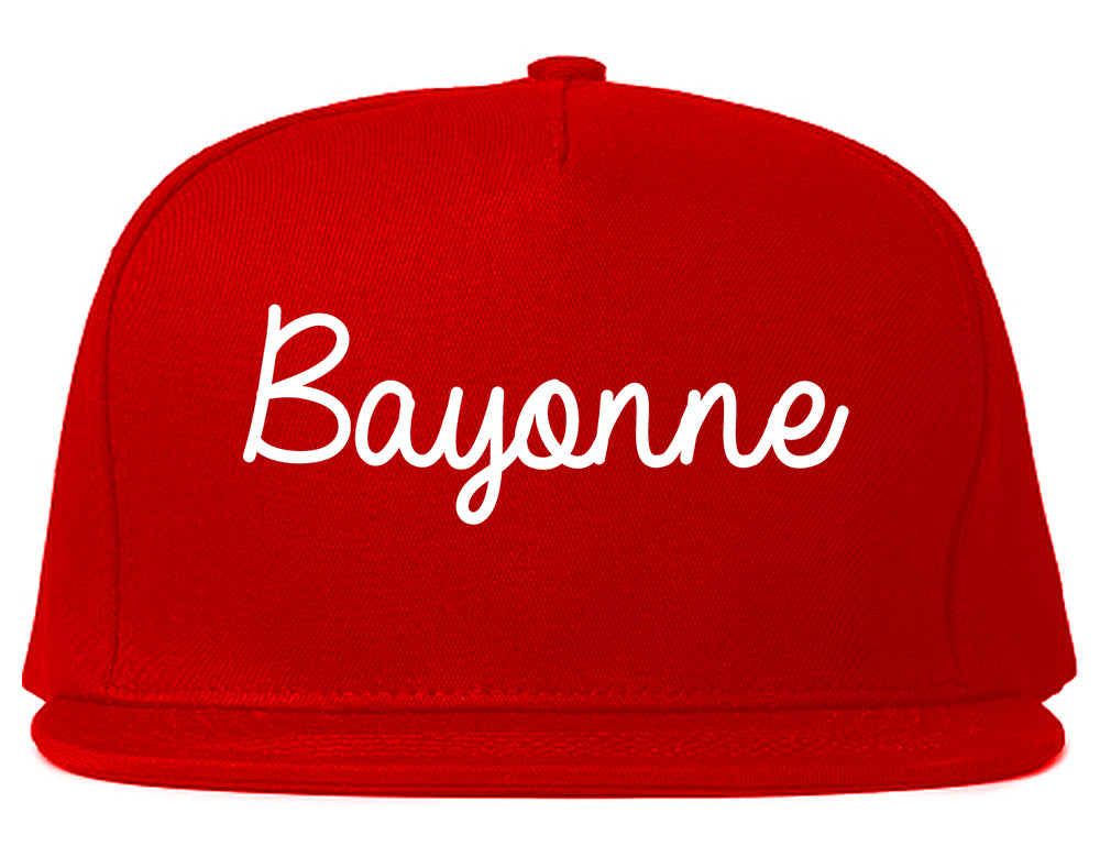 Bayonne New Jersey NJ Script Mens Snapback Hat Red