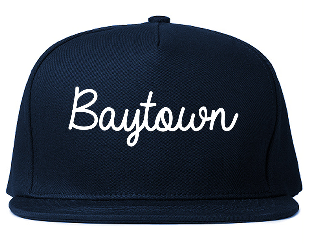 Baytown Texas TX Script Mens Snapback Hat Navy Blue