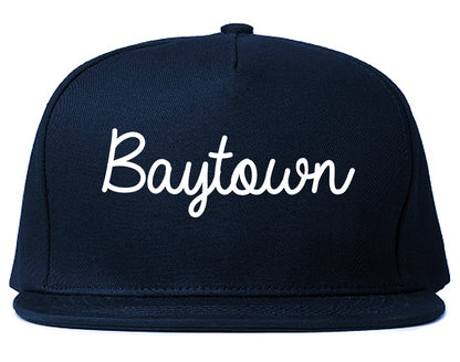 Baytown Texas TX Script Mens Snapback Hat Navy Blue