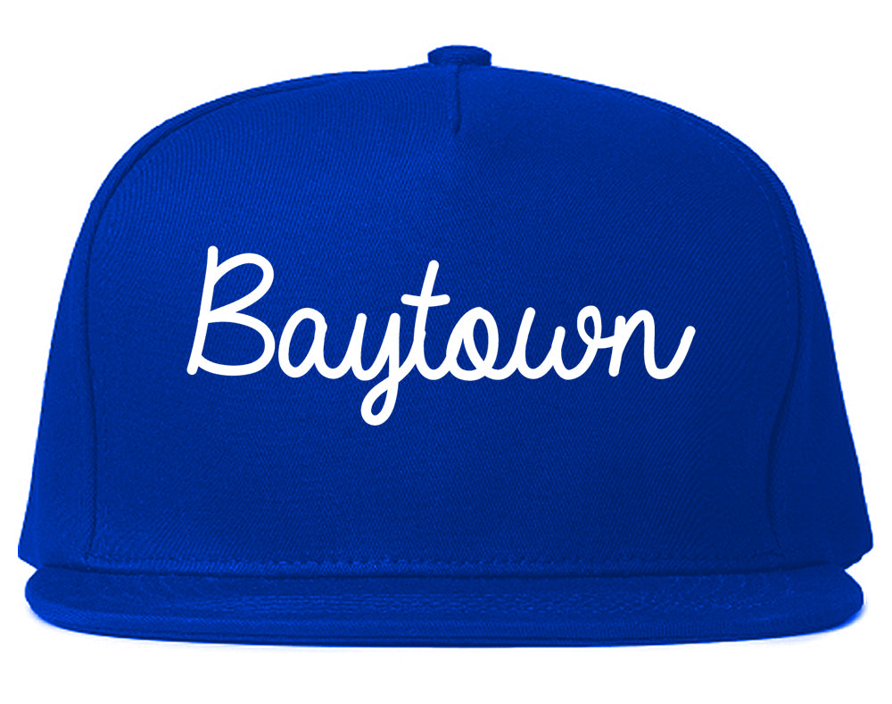Baytown Texas TX Script Mens Snapback Hat Royal Blue