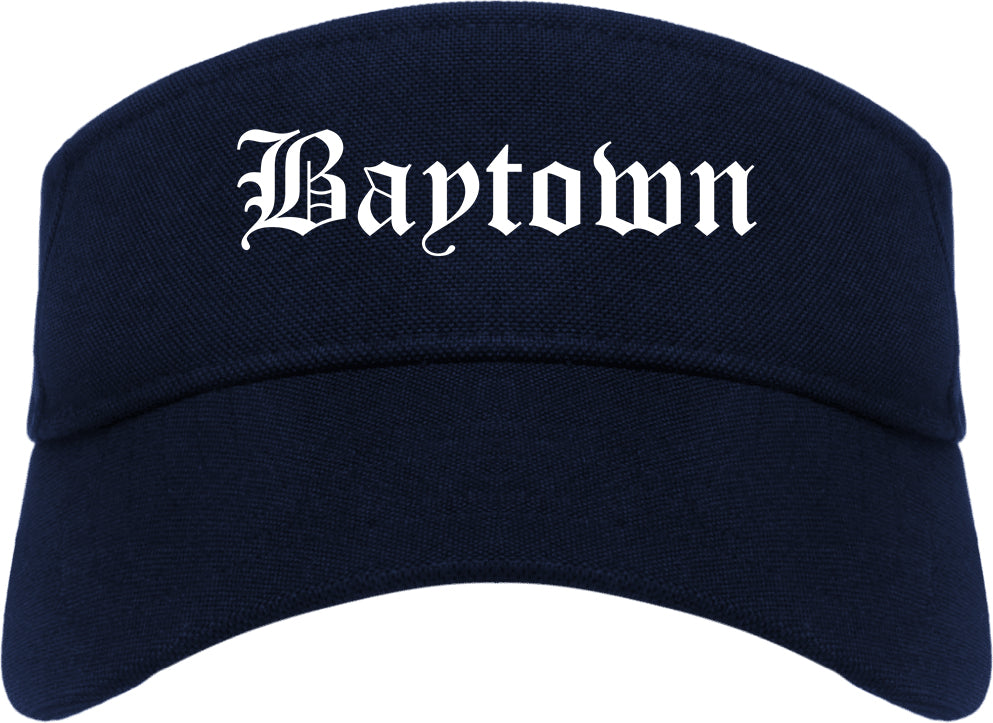 Baytown Texas TX Old English Mens Visor Cap Hat Navy Blue
