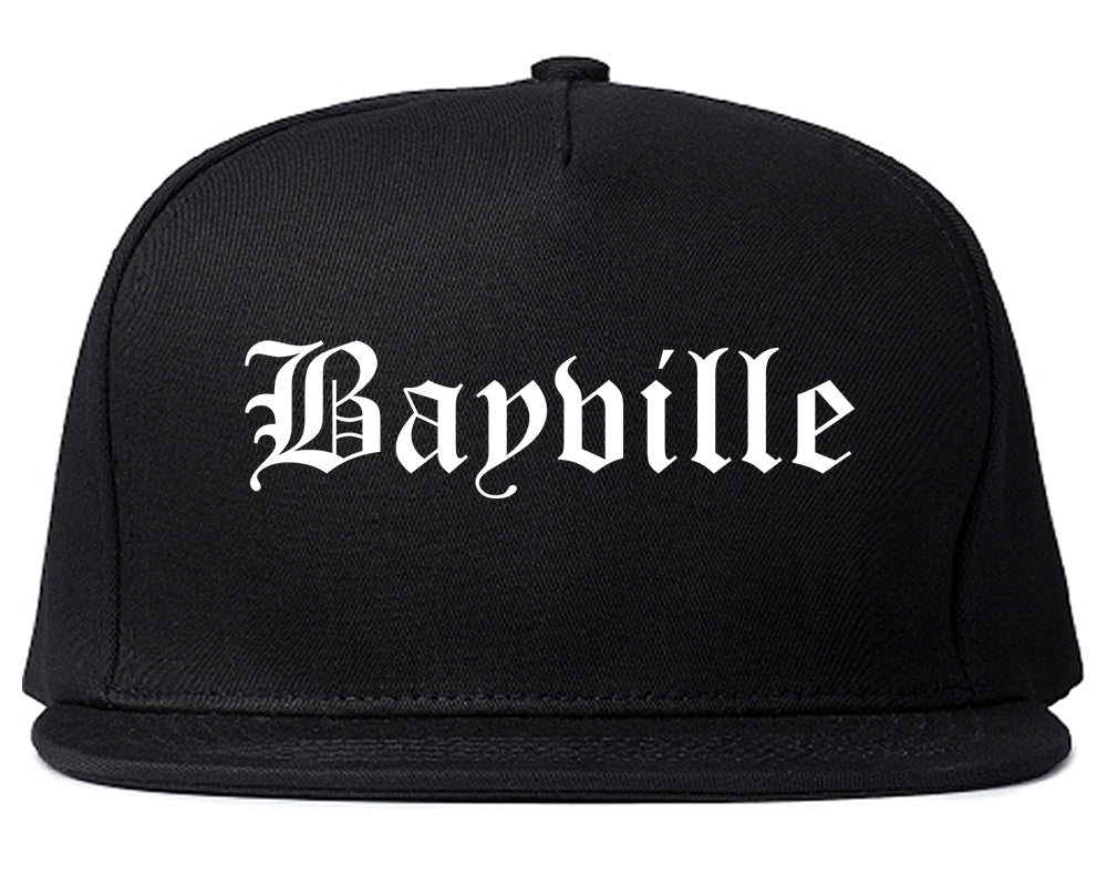 Bayville New York NY Old English Mens Snapback Hat Black
