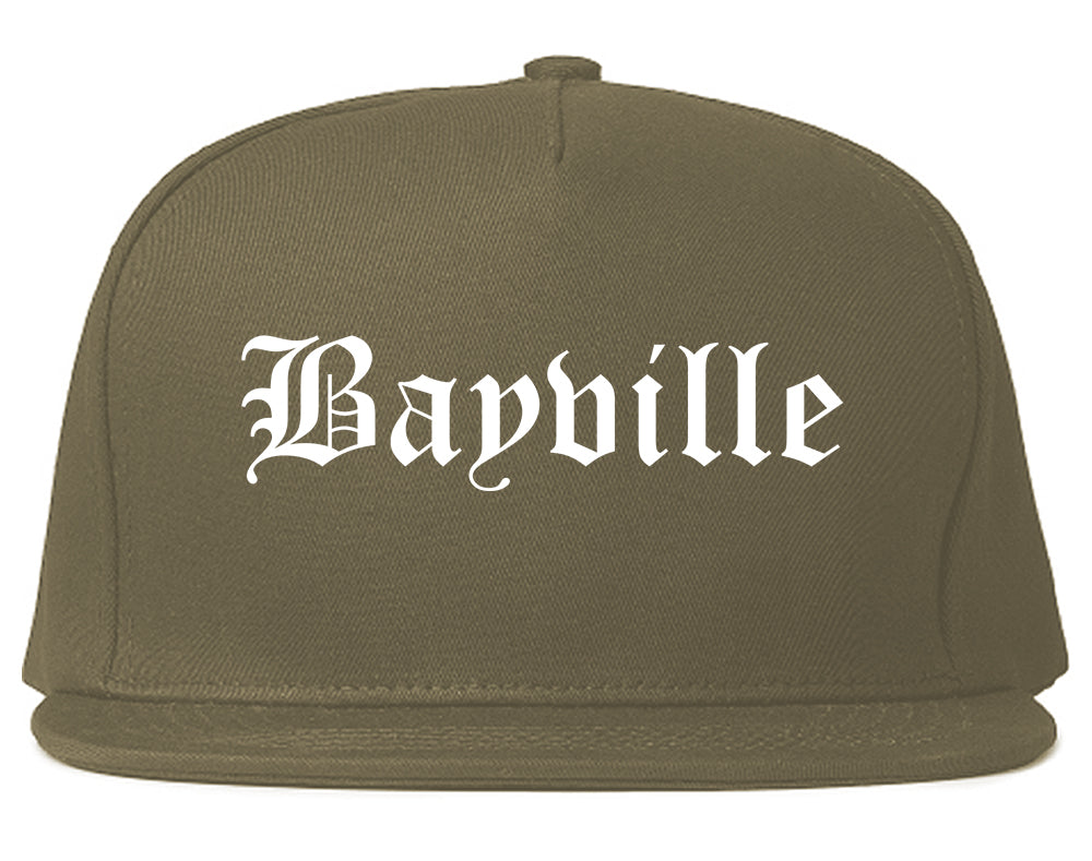 Bayville New York NY Old English Mens Snapback Hat Grey