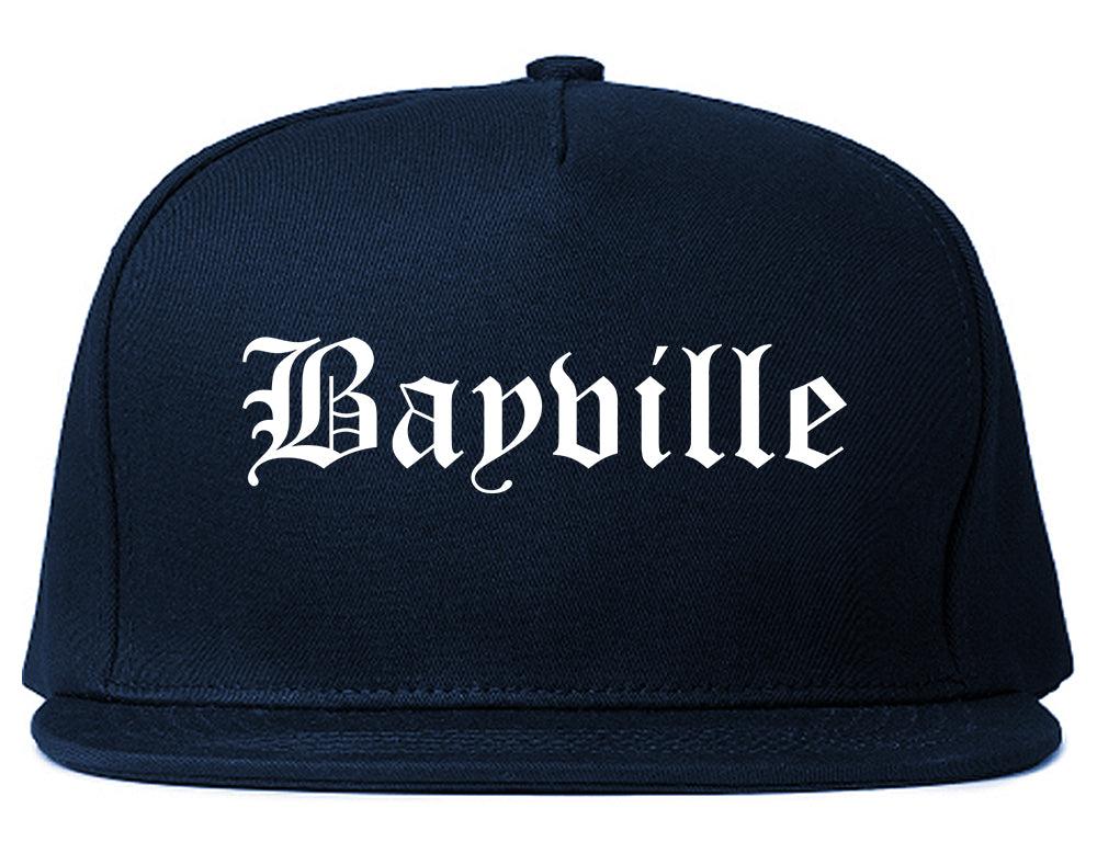 Bayville New York NY Old English Mens Snapback Hat Navy Blue