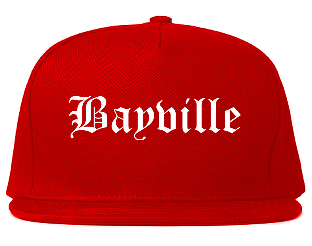 Bayville New York NY Old English Mens Snapback Hat Red