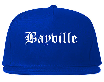 Bayville New York NY Old English Mens Snapback Hat Royal Blue