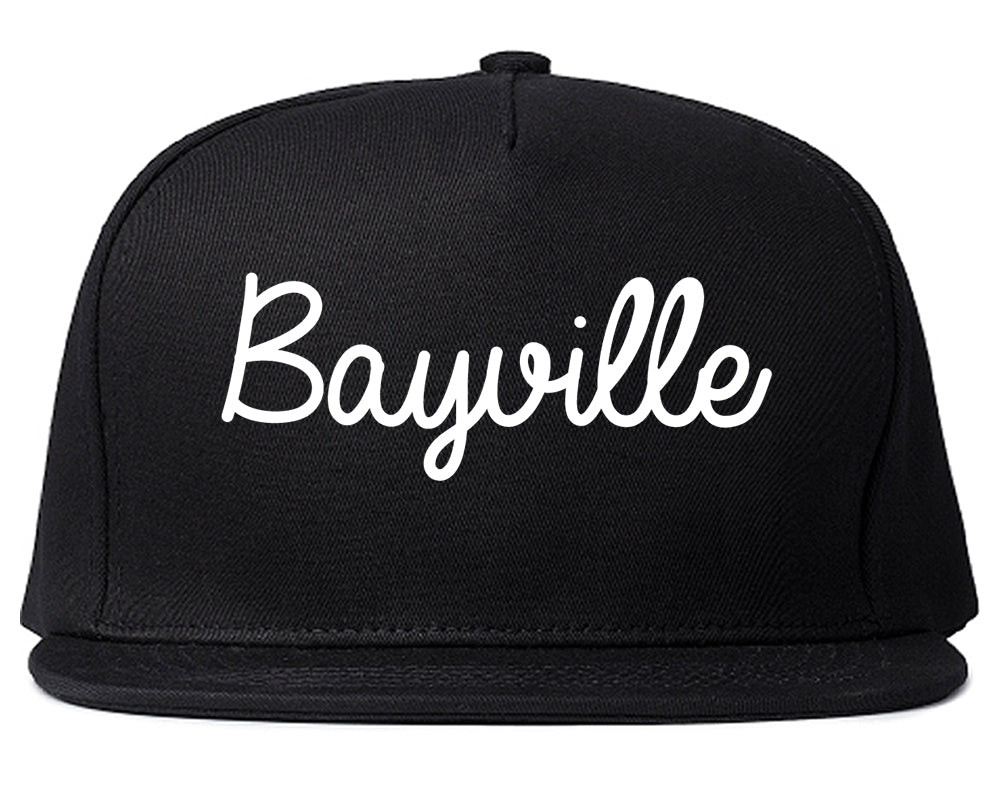 Bayville New York NY Script Mens Snapback Hat Black