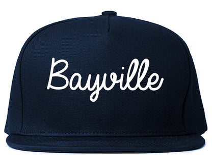 Bayville New York NY Script Mens Snapback Hat Navy Blue