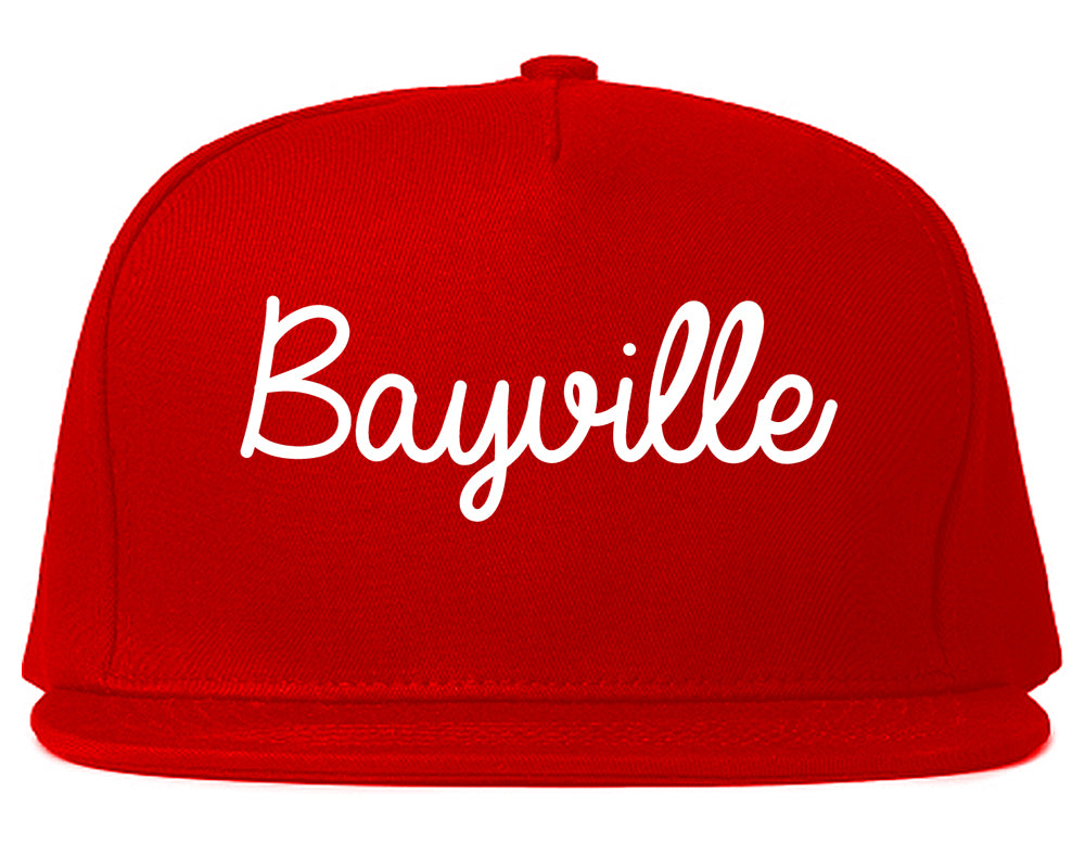 Bayville New York NY Script Mens Snapback Hat Red