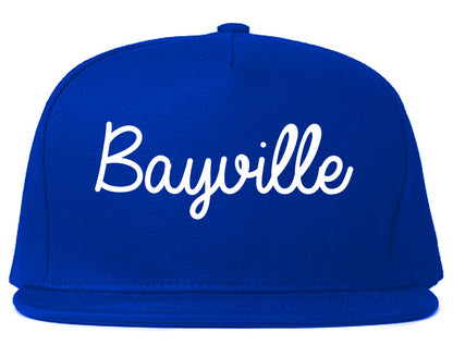 Bayville New York NY Script Mens Snapback Hat Royal Blue