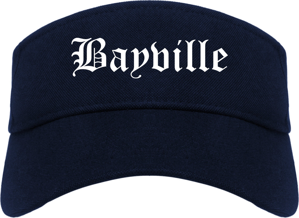 Bayville New York NY Old English Mens Visor Cap Hat Navy Blue