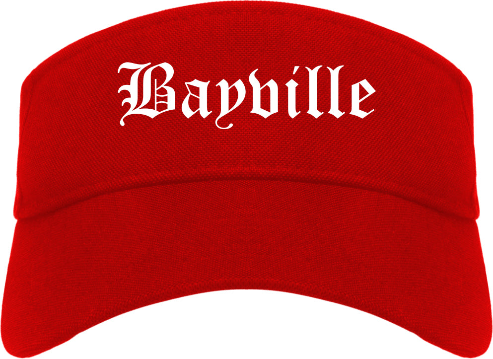 Bayville New York NY Old English Mens Visor Cap Hat Red
