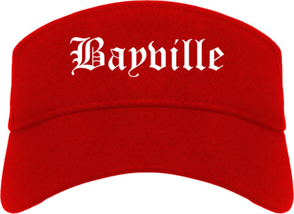 Bayville New York NY Old English Mens Visor Cap Hat Red