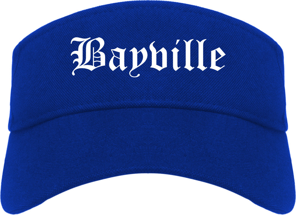 Bayville New York NY Old English Mens Visor Cap Hat Royal Blue