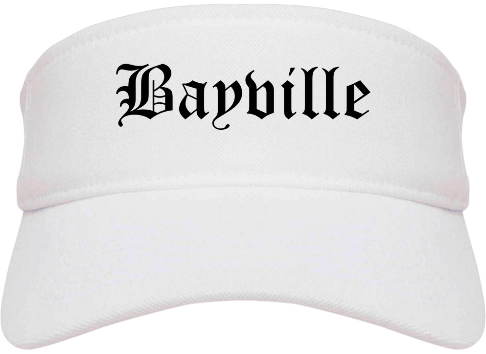 Bayville New York NY Old English Mens Visor Cap Hat White
