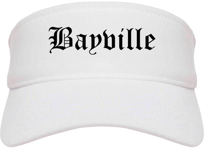 Bayville New York NY Old English Mens Visor Cap Hat White