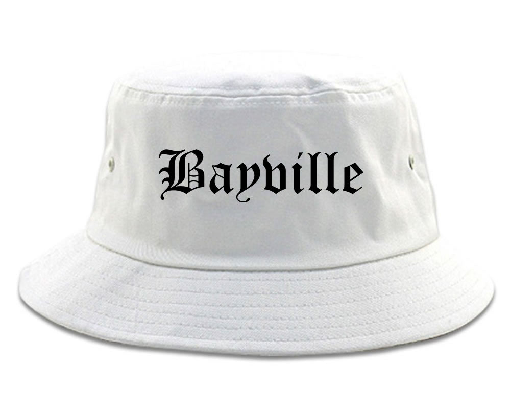 Bayville New York NY Old English Mens Bucket Hat White