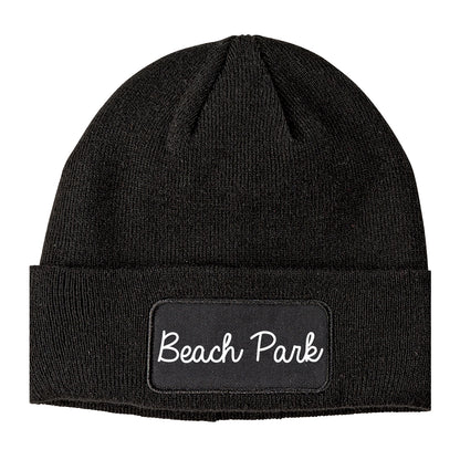 Beach Park Illinois IL Script Mens Knit Beanie Hat Cap Black