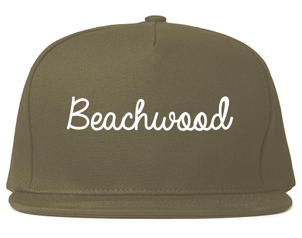 Beachwood New Jersey NJ Script Mens Snapback Hat Grey