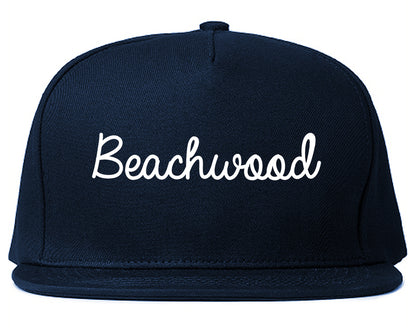 Beachwood New Jersey NJ Script Mens Snapback Hat Navy Blue