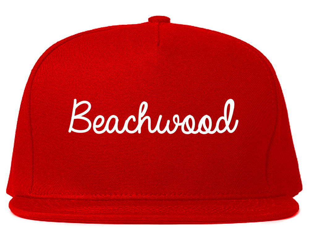 Beachwood New Jersey NJ Script Mens Snapback Hat Red