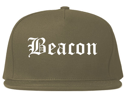 Beacon New York NY Old English Mens Snapback Hat Grey