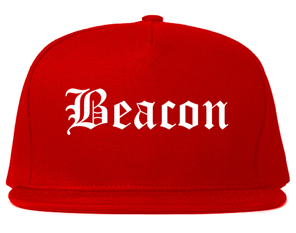 Beacon New York NY Old English Mens Snapback Hat Red