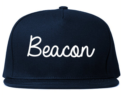 Beacon New York NY Script Mens Snapback Hat Navy Blue