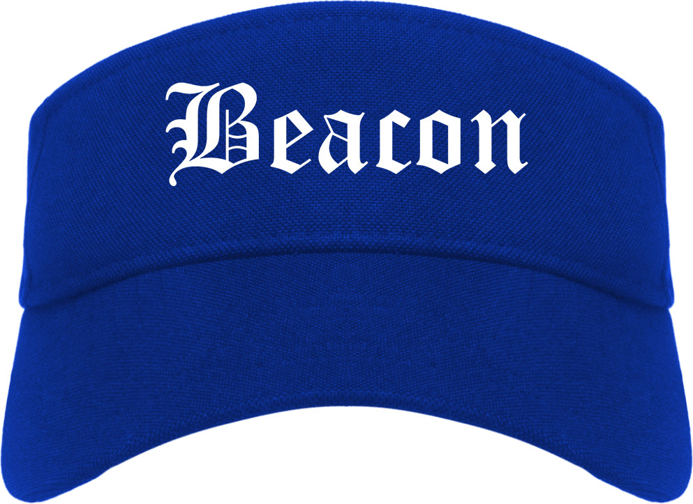 Beacon New York NY Old English Mens Visor Cap Hat Royal Blue