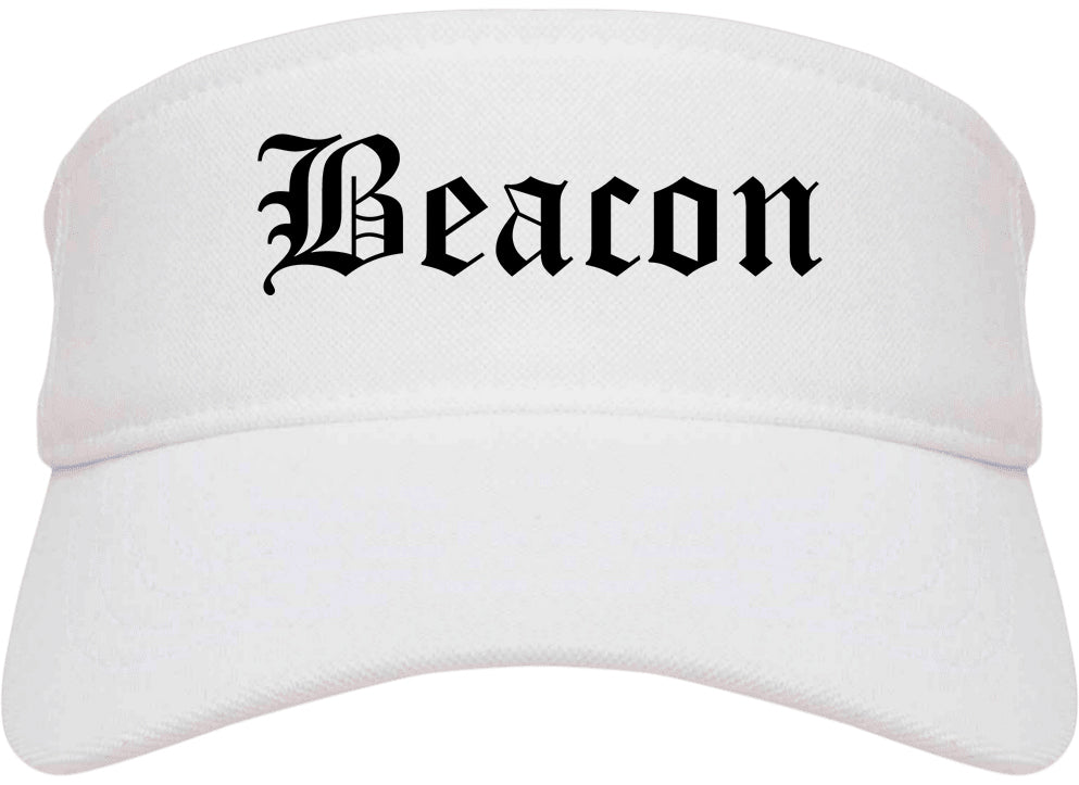 Beacon New York NY Old English Mens Visor Cap Hat White
