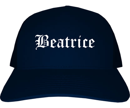 Beatrice Nebraska NE Old English Mens Trucker Hat Cap Navy Blue