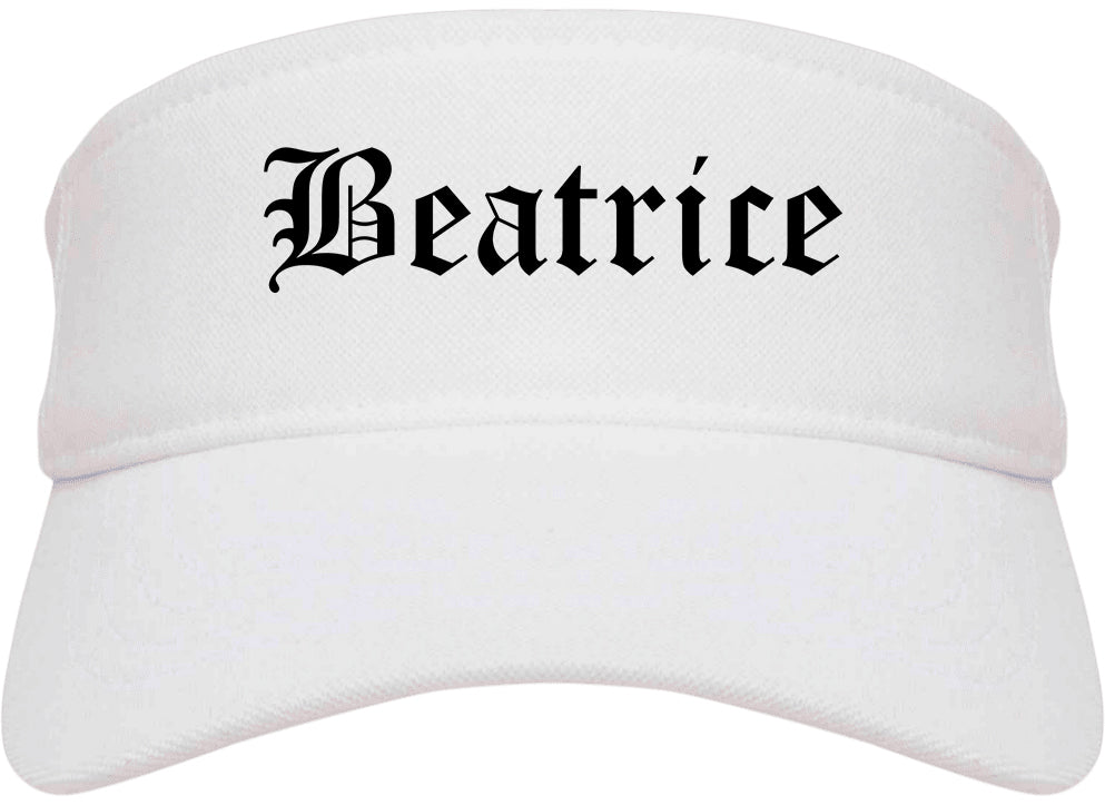 Beatrice Nebraska NE Old English Mens Visor Cap Hat White