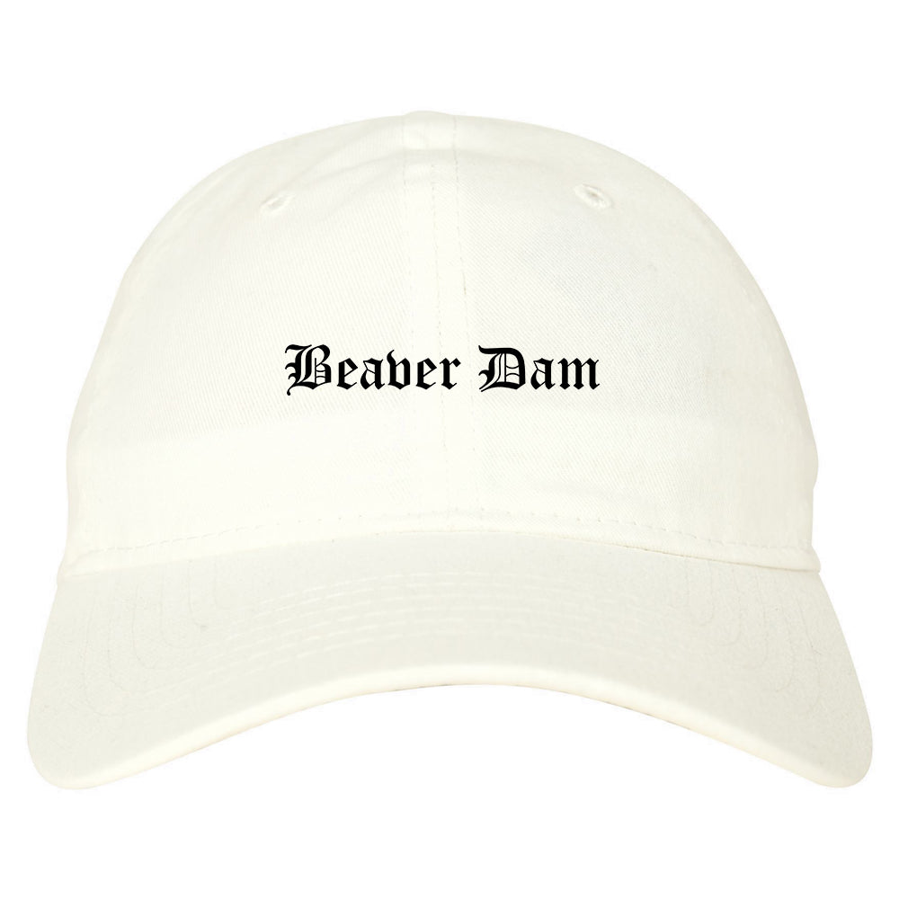 Beaver Dam Wisconsin WI Old English Mens Dad Hat Baseball Cap White