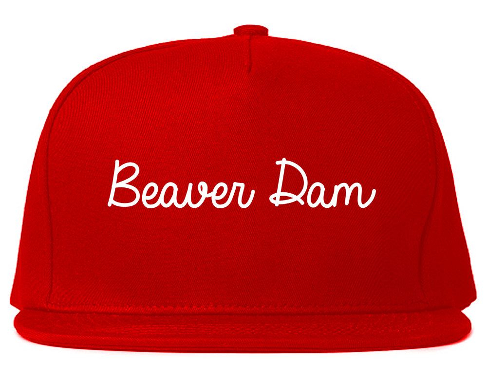 Beaver Dam Wisconsin WI Script Mens Snapback Hat Red