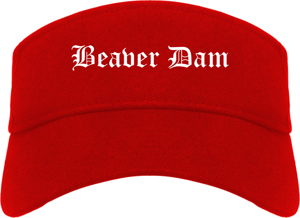 Beaver Dam Wisconsin WI Old English Mens Visor Cap Hat Red