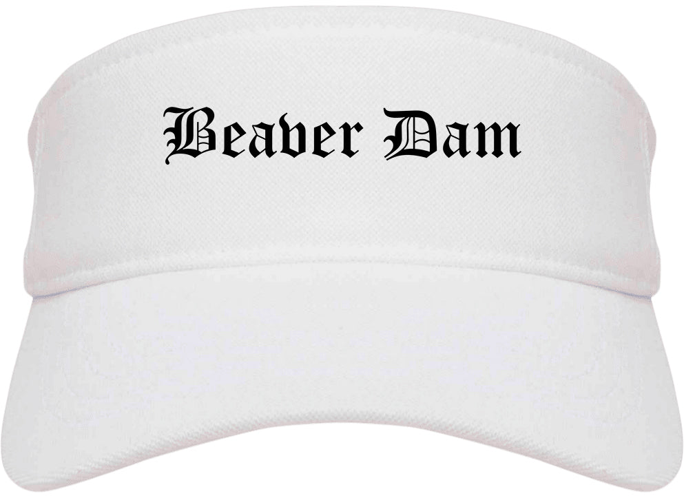 Beaver Dam Wisconsin WI Old English Mens Visor Cap Hat White
