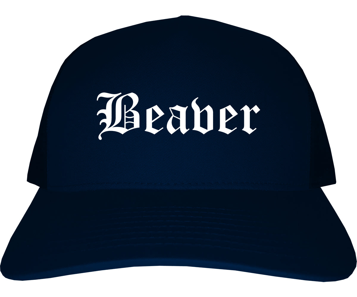 Beaver Pennsylvania PA Old English Mens Trucker Hat Cap Navy Blue