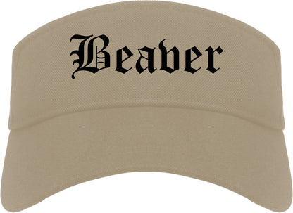 Beaver Pennsylvania PA Old English Mens Visor Cap Hat Khaki