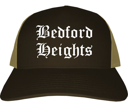 Bedford Heights Ohio OH Old English Mens Trucker Hat Cap Brown